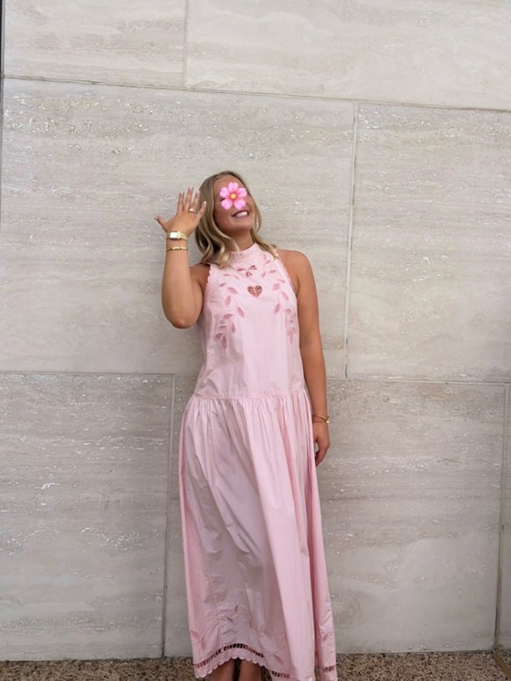 Sleeveless Embroidered Pink Maxi Dress - Picture 3 of 10